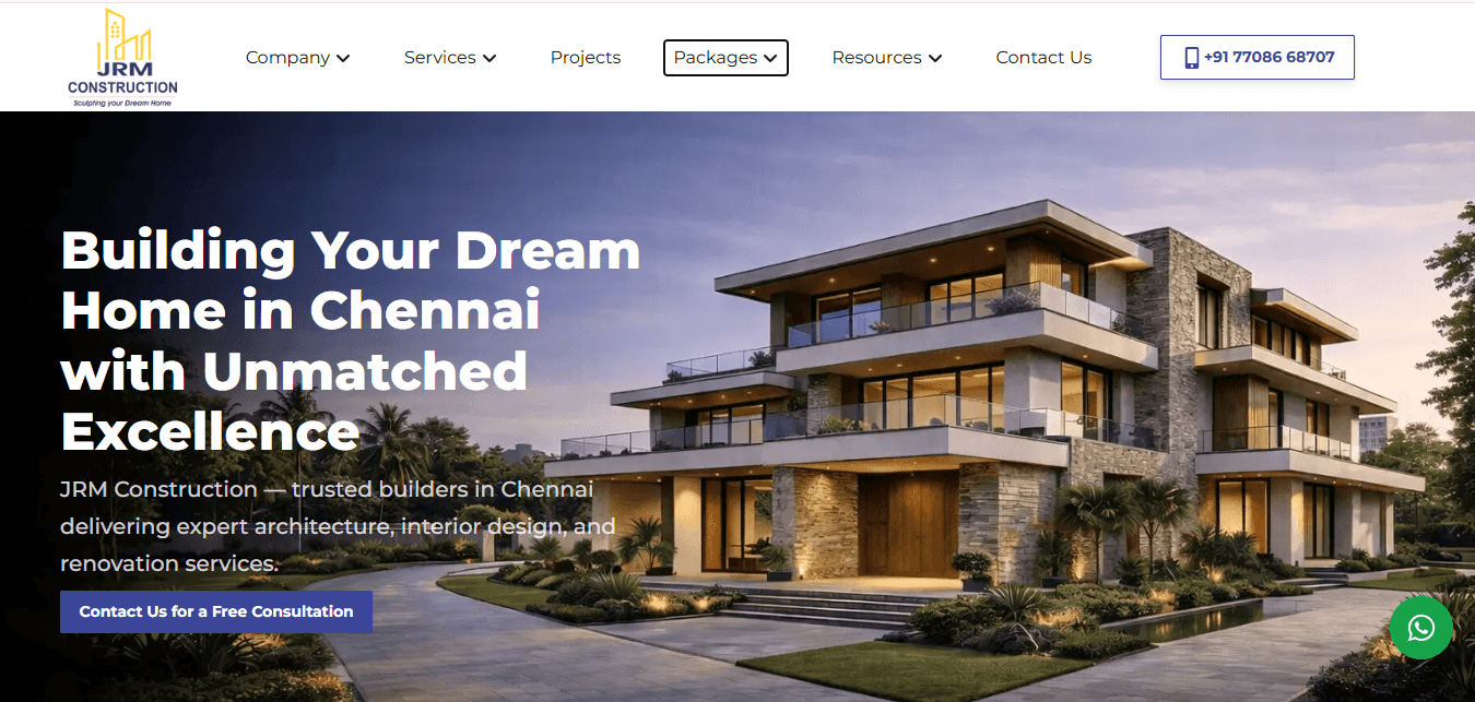 JRM Construction website homepage