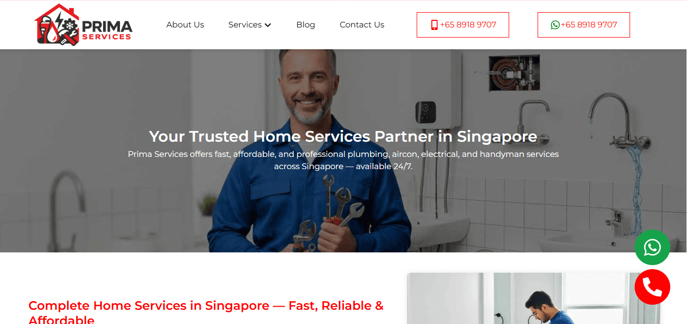 Prima Services website homepage