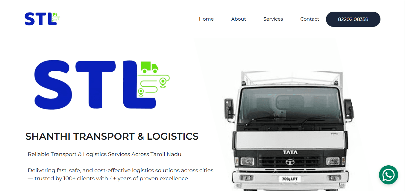 Shanthi Transport website homepage